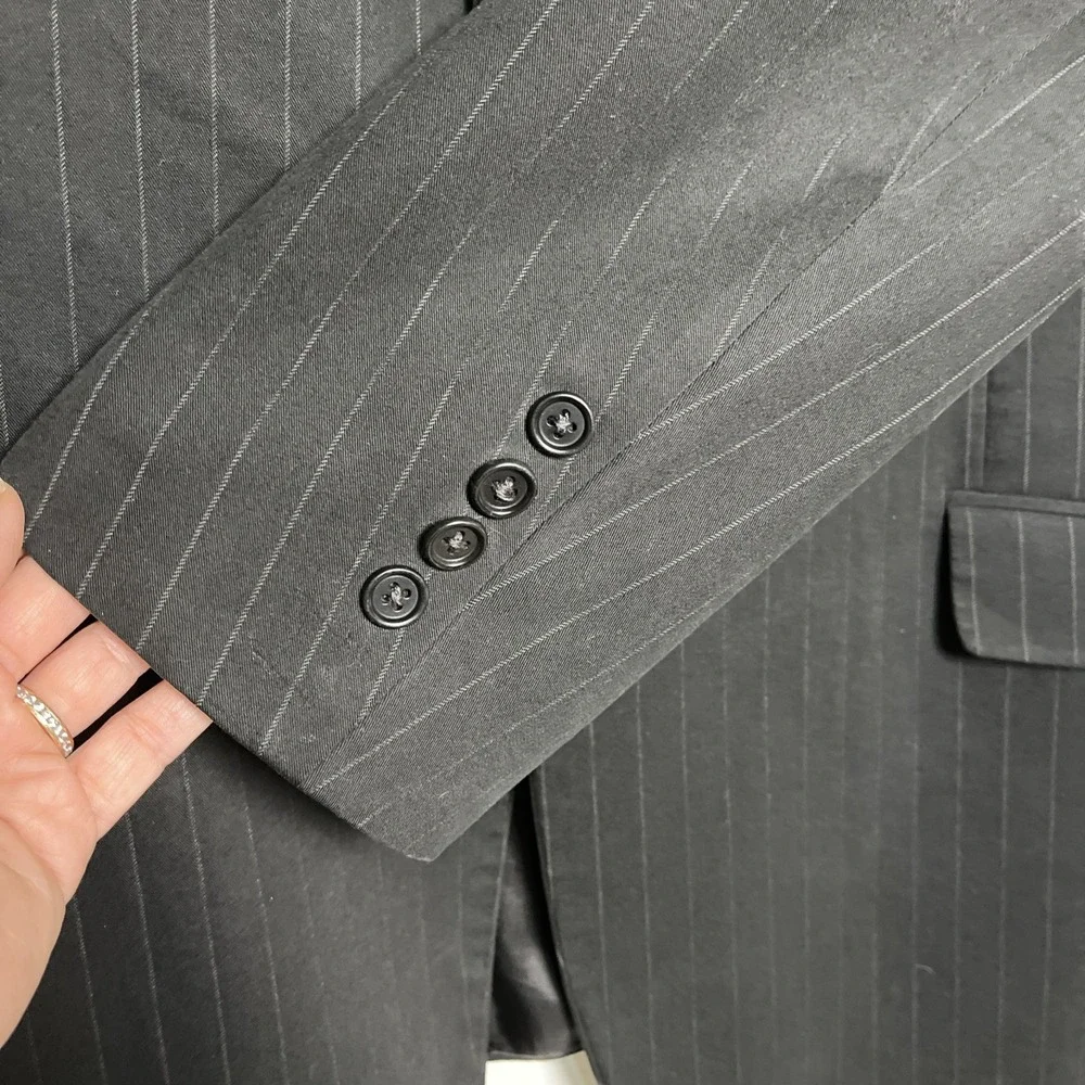 Theory Men's Pinstriped Black Blazer Size 44R Cotton Blend Business Suit‎ Jacket